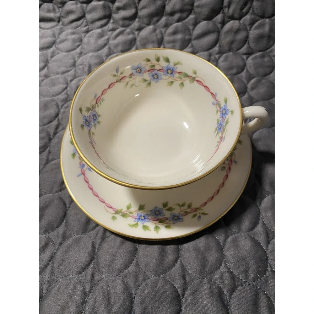 VNTG 1942-55 Lenox Belvidere Cup & Saucer Set Coffee/tea Flowers USA Porcelain